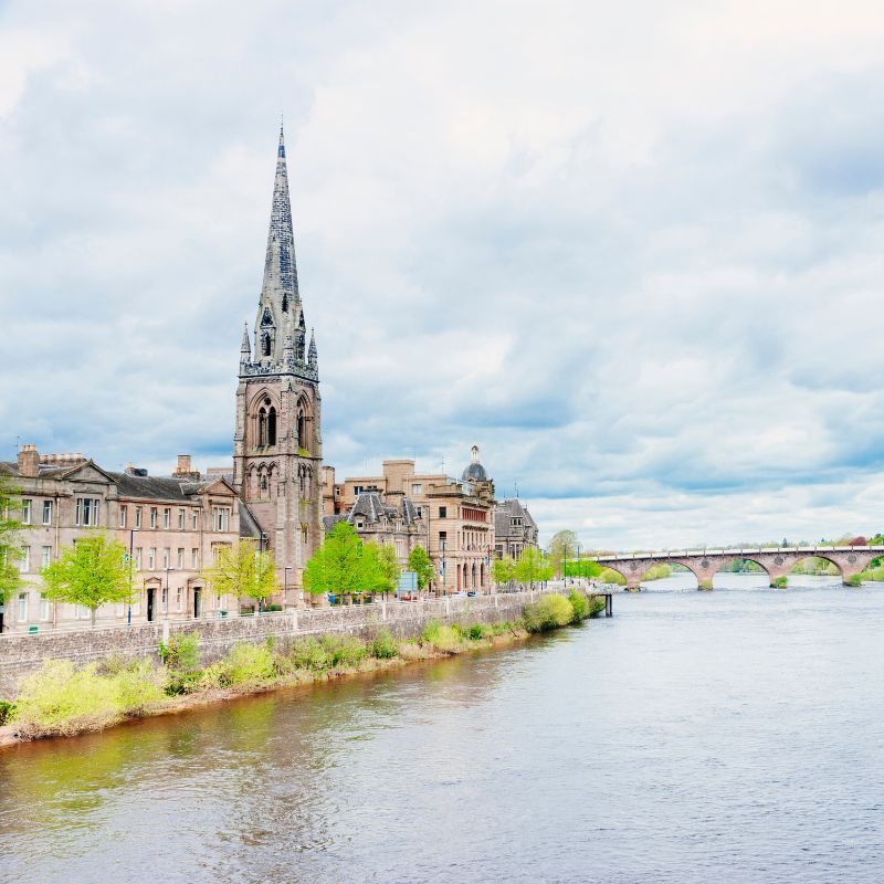 a lake and a church in Perth